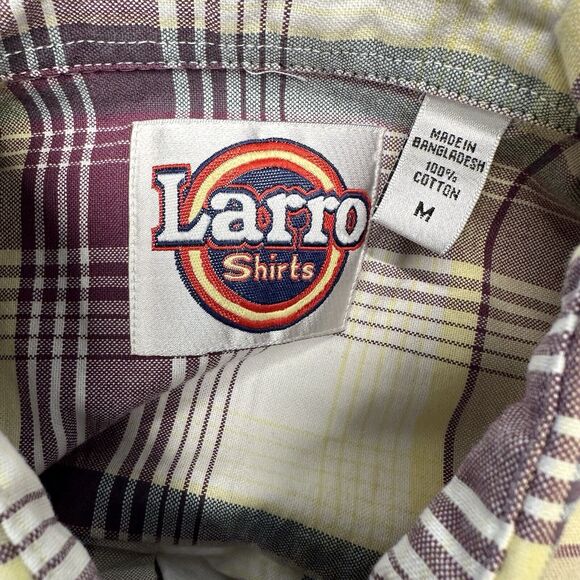 Y2K Larro Western‎ Plaid Button Down White Striped Shirt Men’s M VTG Cowboy - Picture 3 of 7